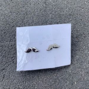 NWOT: SILVER MUSTACHE EARRINGS W/ SMALL DIAMONDS